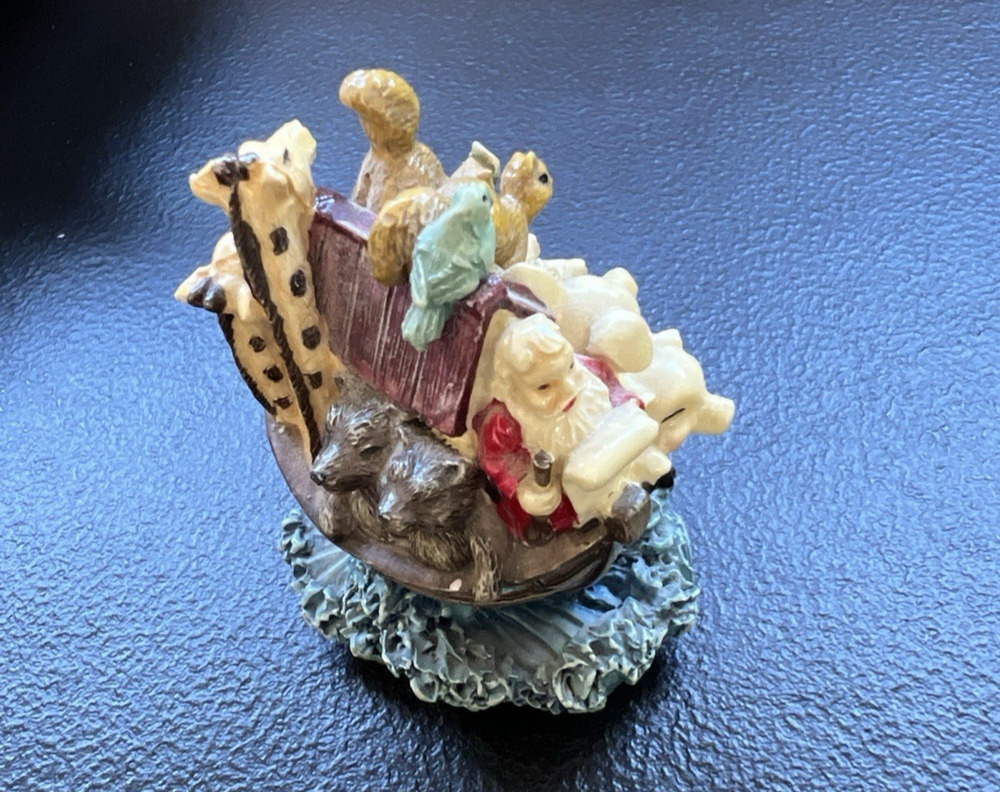 Vtg Santa Noah’s Ark Miniature Christmas Figurine 2" Boat Animals Holiday Decor